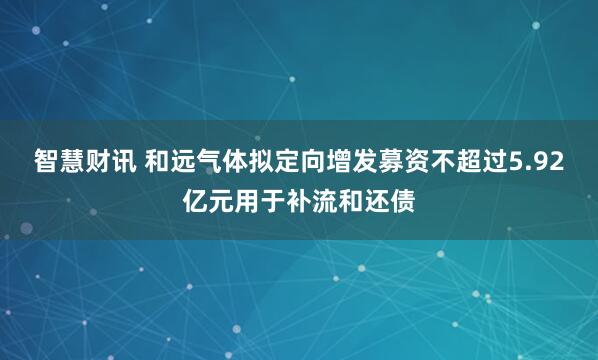 智慧财讯 和远气体拟定向增发募资不超过5.92亿元用于补流和还债