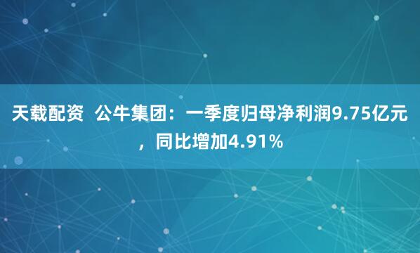 天载配资  公牛集团：一季度归母净利润9.75亿元，同比增加4.91%